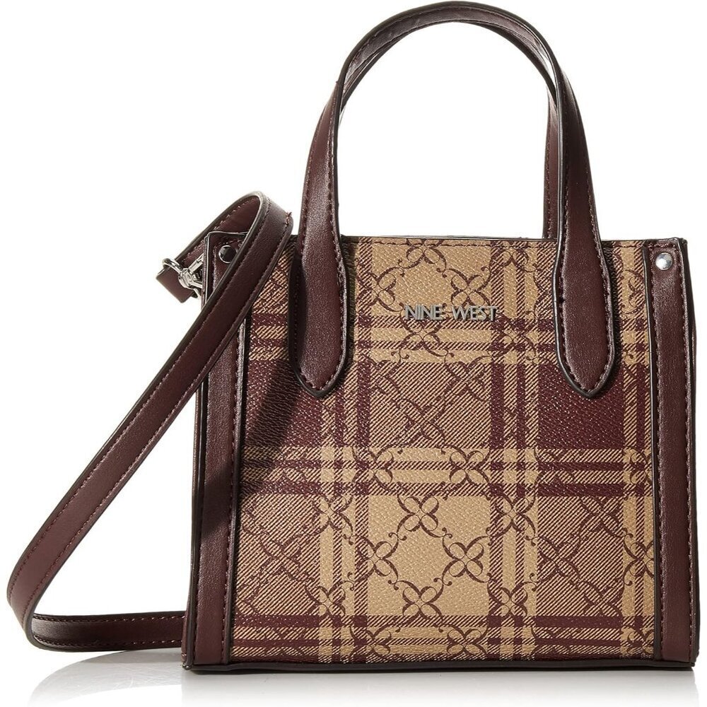 Mini Tote Crossbody Bag Polyester Mocha Logo with Detachable Strap